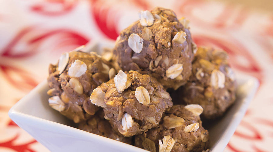 Cacao Energy Bites in bowl on table