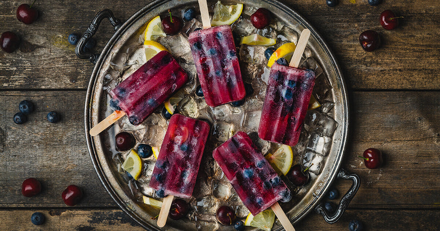 Elderberry popsicles on bed of ice