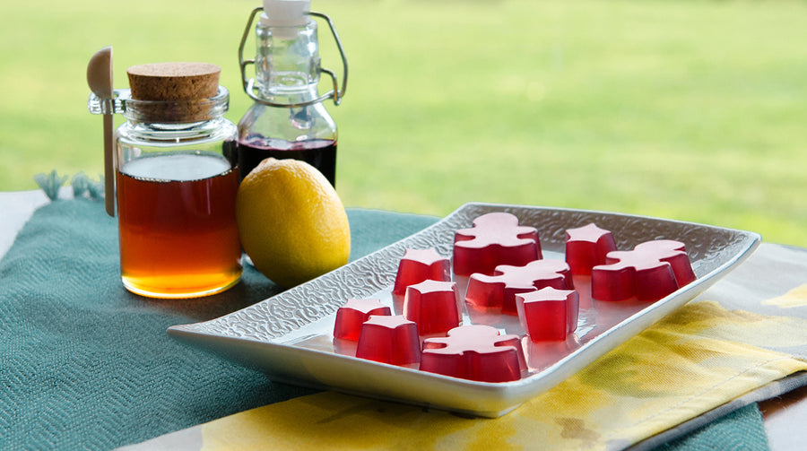 Black Elderberry Syrup gummies on tray