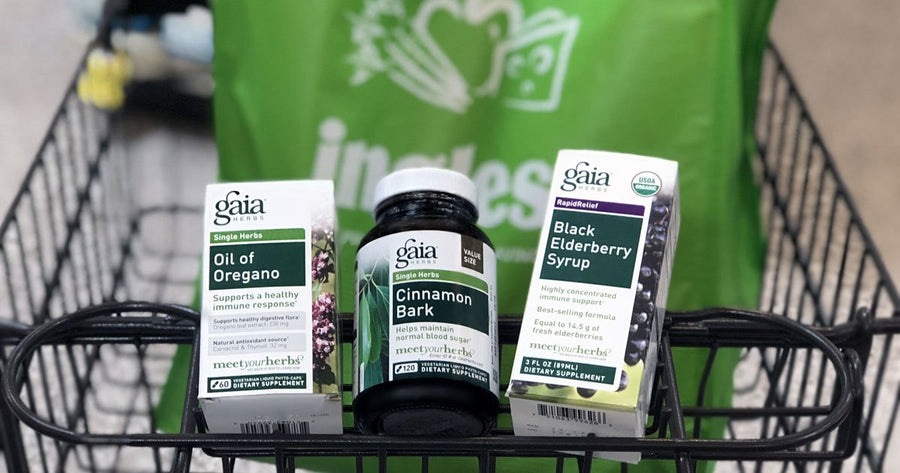 Ingles shopping cart with Gaia Herbs products