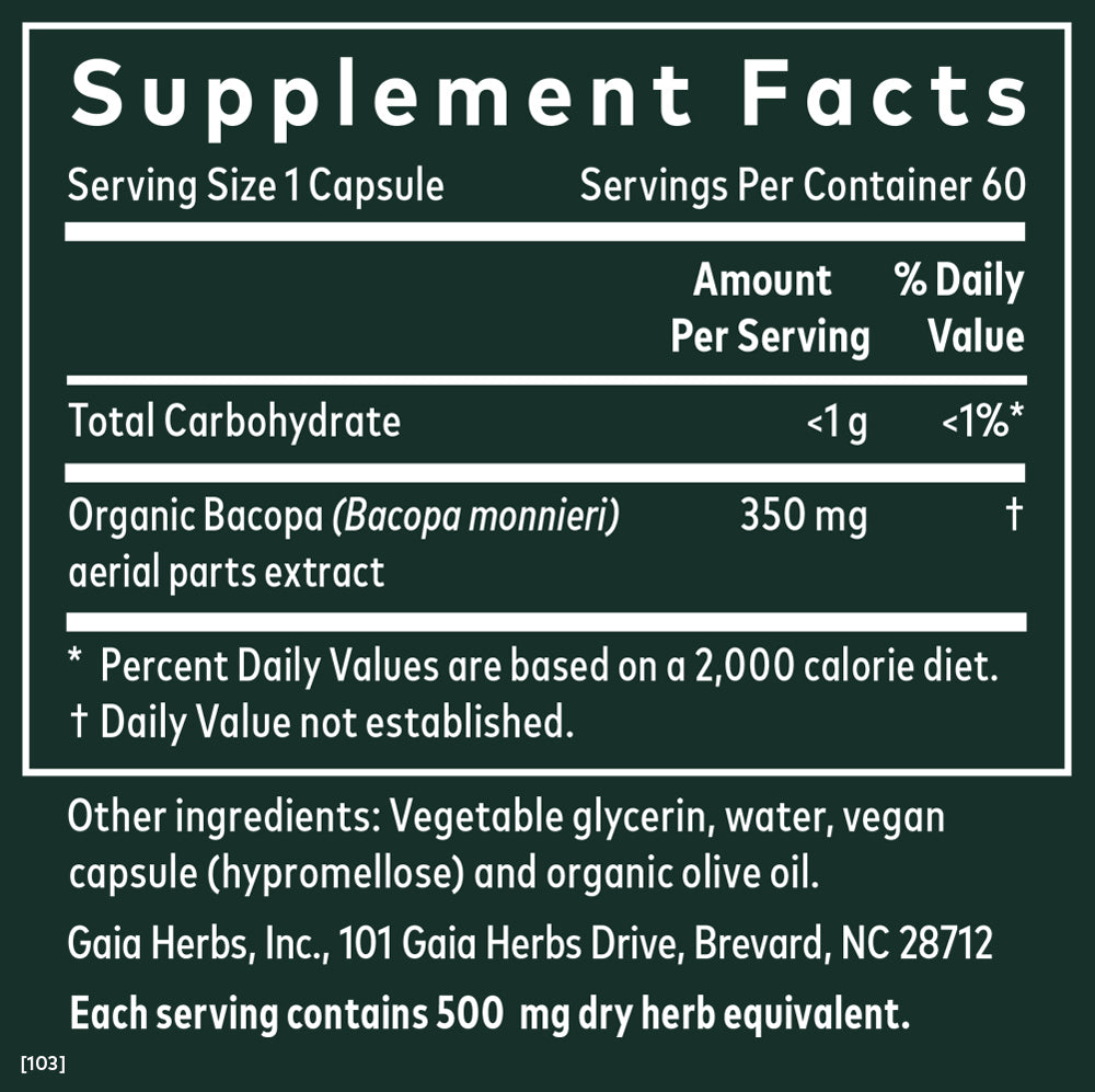 Bacopa Supplement Facts 60 Count