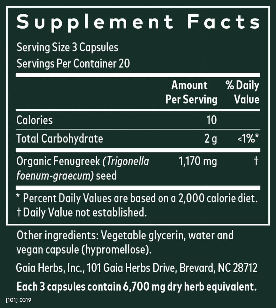 Gaia Herbs Fenugreek Seed Supplement Facts