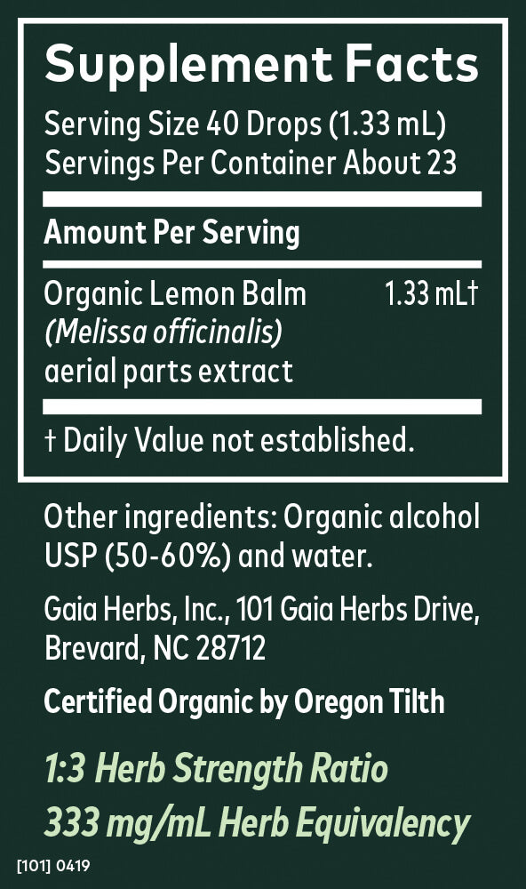 Gaia Herbs Lemon Balm Supplement Facts