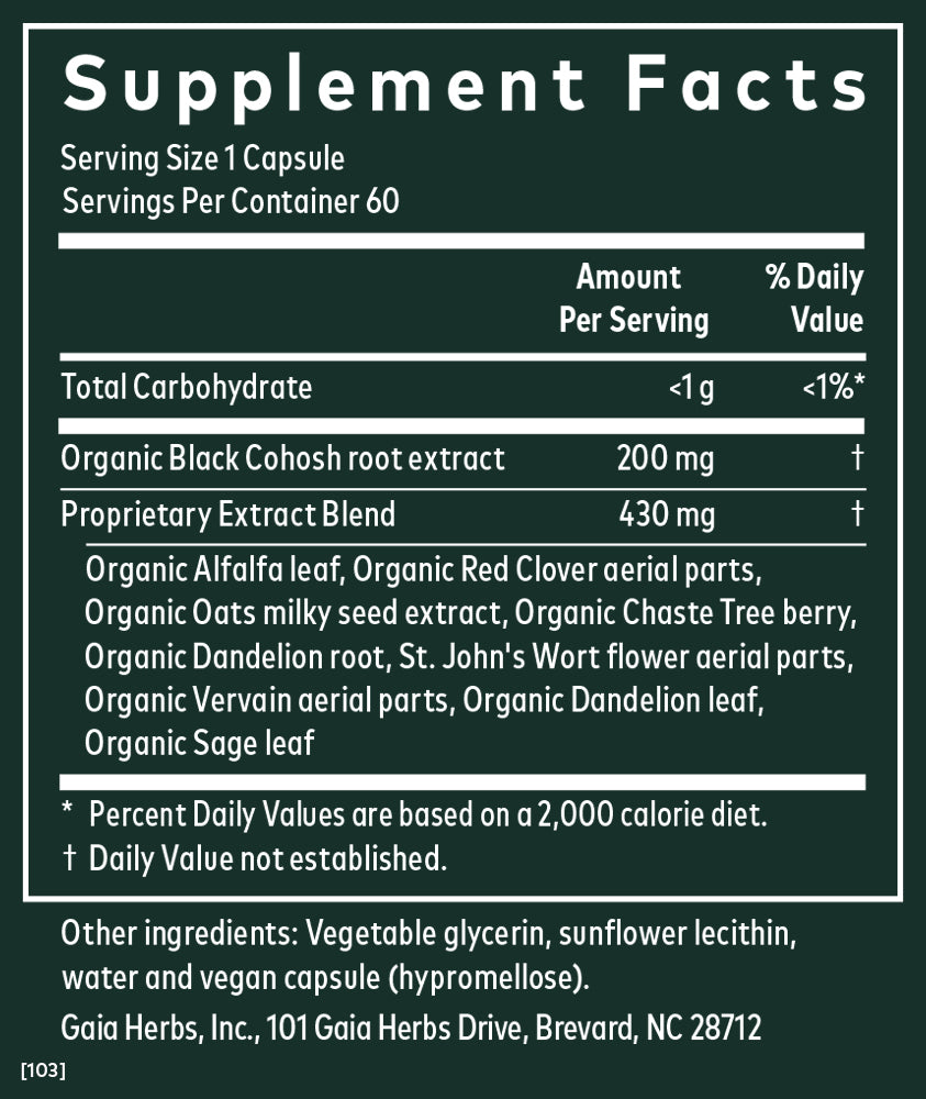 Gaia Herbs Menopause Support Daytime Supplement Facts