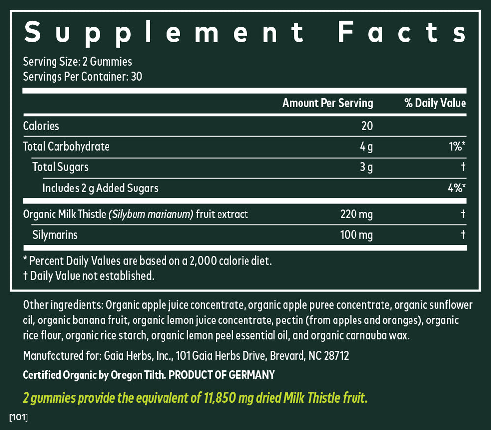 Gaia Herbs Milk Thistle Gummies Supplement Facts