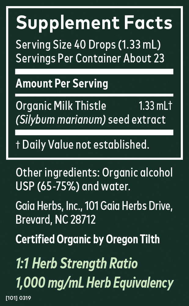 Gaia Herbs Milk Thistle Seed, Certified Organic Supplement Facts