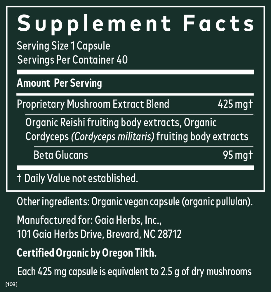 Gaia Herbs Respiratory Mushroom Blend Supplement Facts