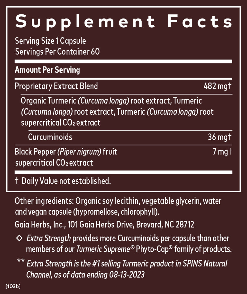 Gaia Herbs Turmeric Supreme Extra Strength Supplement Facts