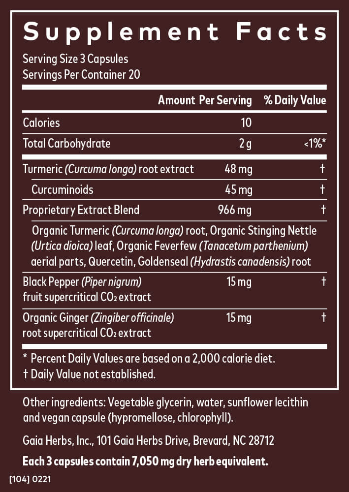 supplement and nutritional information for gaia herbs turmeric supreme capsules